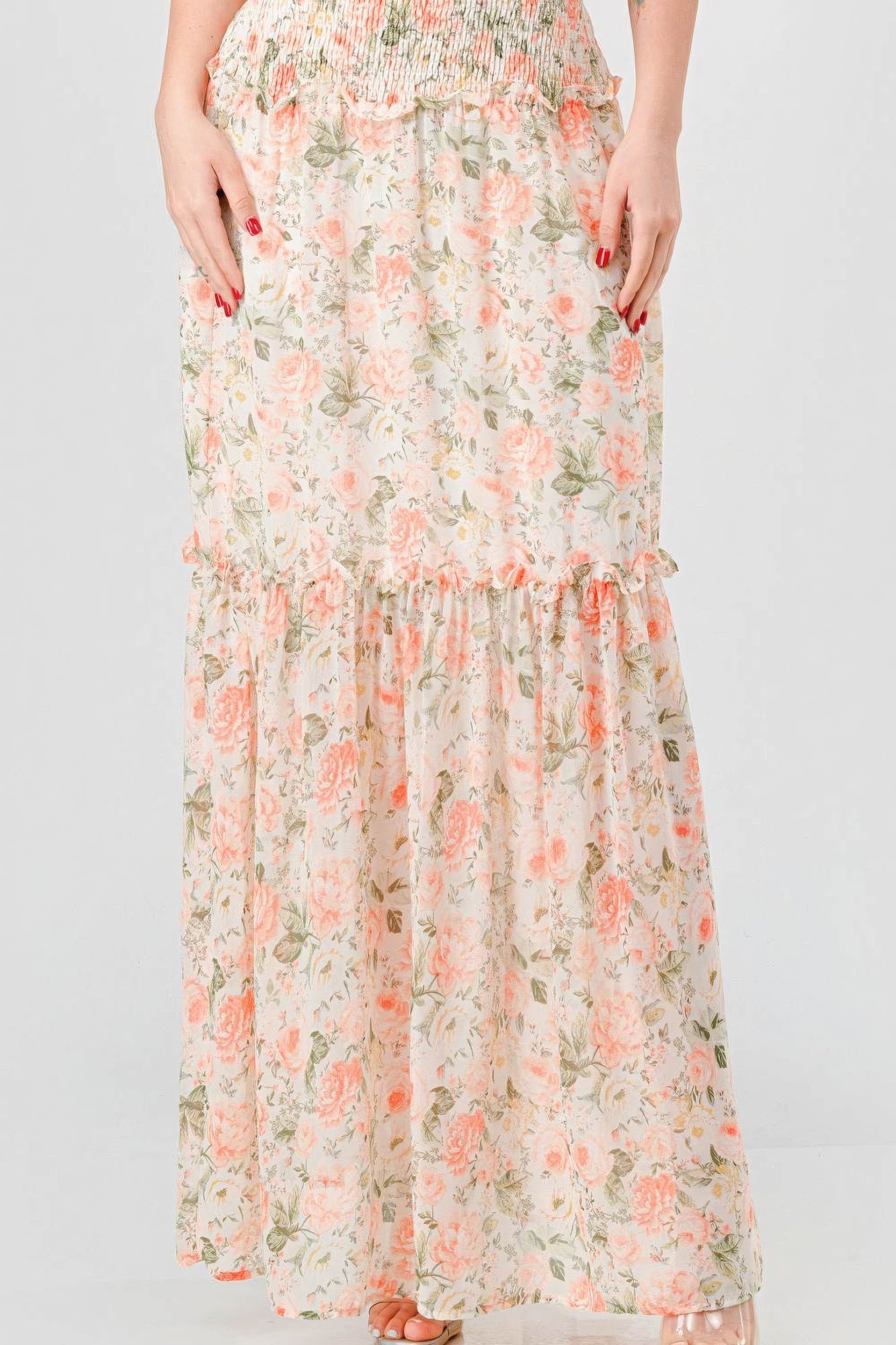 Floral Chiffon Off Shoulde Ruffled Tiered Maxi Dress