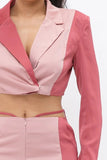 Blazer corto con bloques de color y pantalón ancho de talle bajo a juego con bolsillos