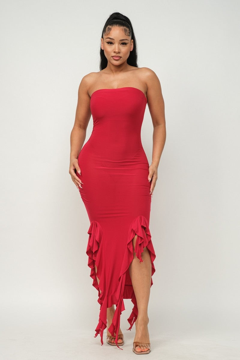 Solid Bottom Ruffle  Maxi Dress