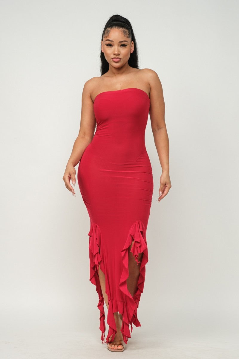Solid Bottom Ruffle  Maxi Dress