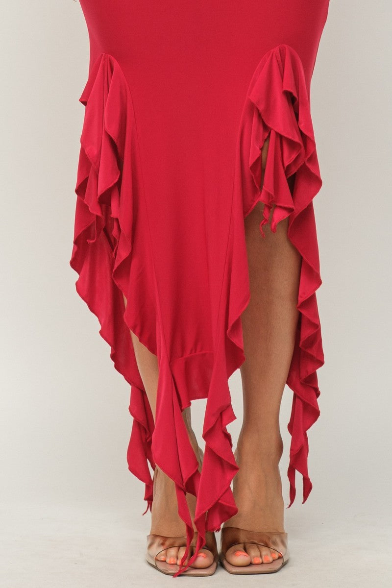 Solid Bottom Ruffle  Maxi Dress