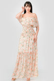 Floral Chiffon Off Shoulde Ruffled Tiered Maxi Dress