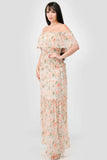 Floral Chiffon Off Shoulde Ruffled Tiered Maxi Dress