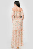 Floral Chiffon Off Shoulde Ruffled Tiered Maxi Dress