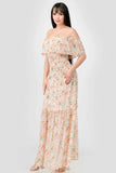 Floral Chiffon Off Shoulde Ruffled Tiered Maxi Dress