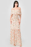 Floral Chiffon Off Shoulde Ruffled Tiered Maxi Dress